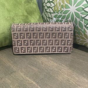 Fendi Tan and Brown Logo long wallet
